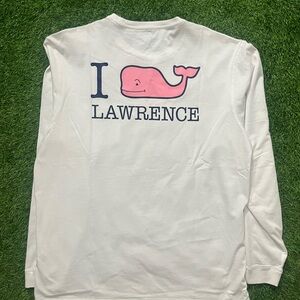 Vineyard Vines “I 🐳 Lawrence” White Shirt with Pink Whale Logo